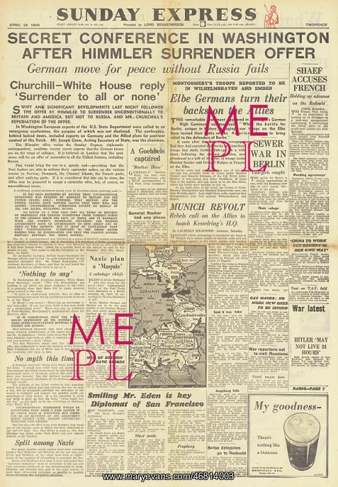 : Sunday Express front page Reports of Germanys surrender : Sunday Express front page Reports of Germanys surrender