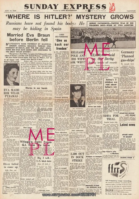  : Sunday Express - search for the body of Adolf Hitler
