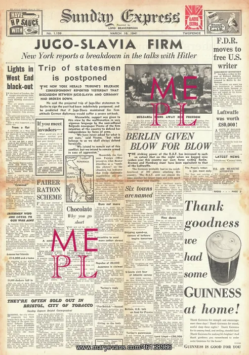 : Sunday Express Talks break down between Yugoslavia and Germa : Sunday Express Talks break down between Yugoslavia and Germa