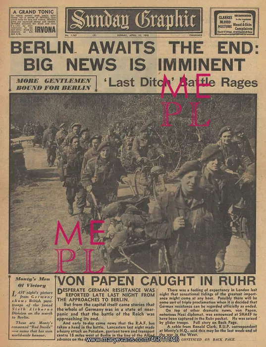 : Sunday Graphic front page Battle of Berlin : Sunday Graphic front page Battle of Berlin