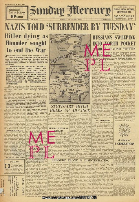 : Sunday Mercury front page Germany told to surrender : Sunday Mercury front page Germany told to surrender