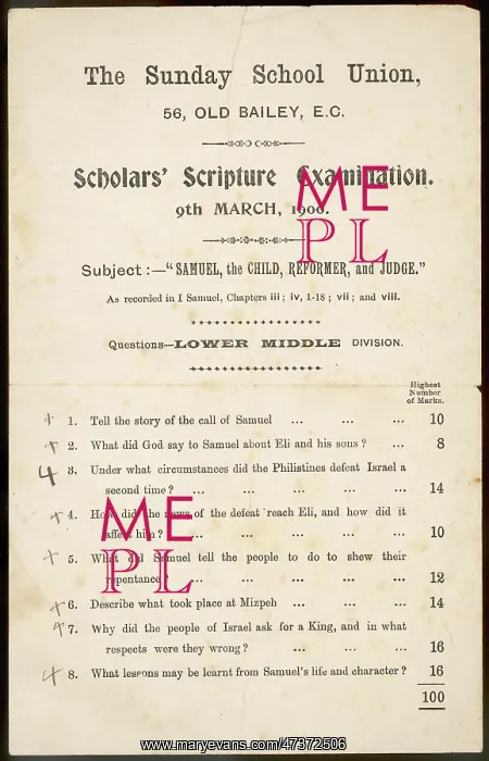 : SUNDAY SCHOOL EXAM PAPER : SUNDAY SCHOOL EXAM PAPER