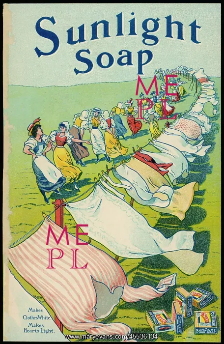 : Sunlight Soap advertisement with a washing line : Sunlight Soap advertisement with a washing line