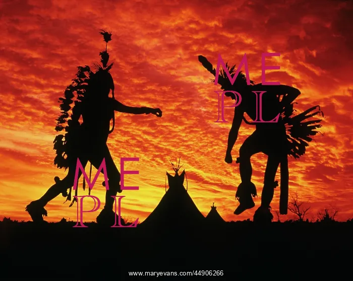 : Sunrise or Sunset Silhouette of Two Native American Indians : Sunrise or Sunset Silhouette of Two Native American Indians
