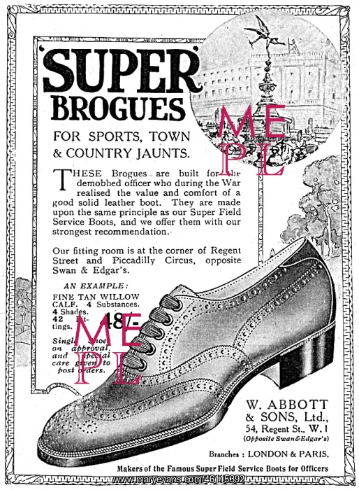 : Super brogues advertisement, 1919 : Super brogues advertisement, 1919