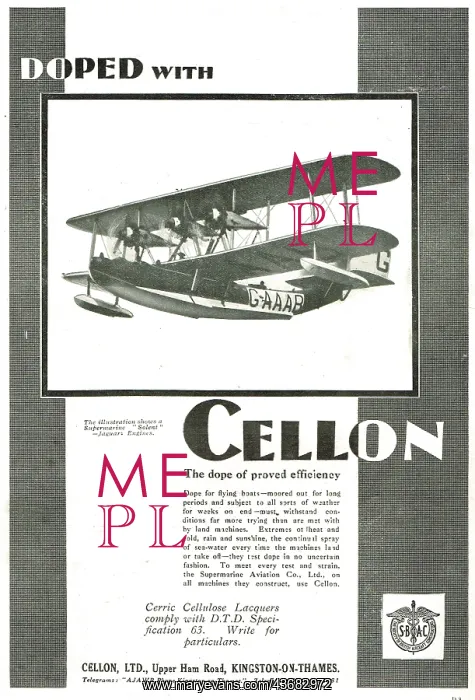 : Supermarine Solents Are Doped With Cellon. G-AAAB : Supermarine Solents Are Doped With Cellon. G-AAAB
