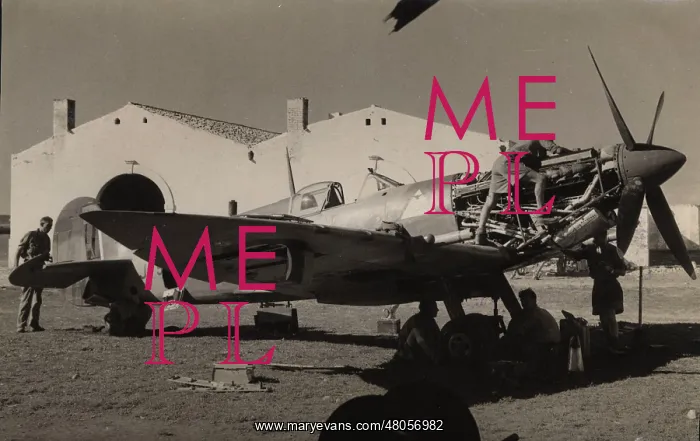 : Supermarine Spitfire of the Desert Air Force being serviced : Supermarine Spitfire of the Desert Air Force being serviced