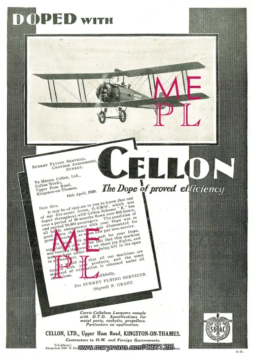 : Surrey Flying Services Dope Their Avro's With Cellon : Surrey Flying Services Dope Their Avro's With Cellon