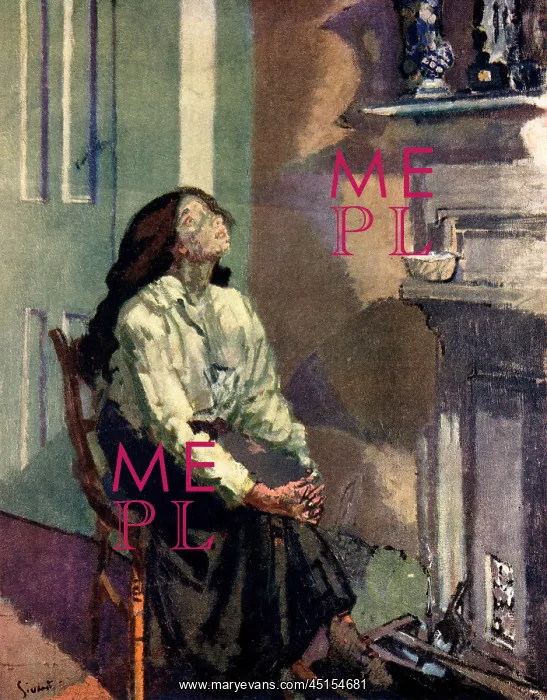 : Suspense. This painting depicts a girl, eagerly sat on a chair in a living room : Suspense. This painting depicts a girl, eagerly sat on a chair in a living room