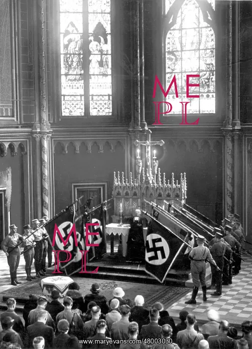 : Swastika flags at the memorial service for Peter Voss, 1934 : Swastika flags at the memorial service for Peter Voss, 1934