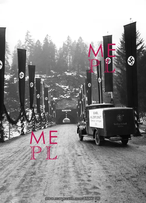 : Swastika flags before the Olympic town of : Swastika flags before the Olympic town of