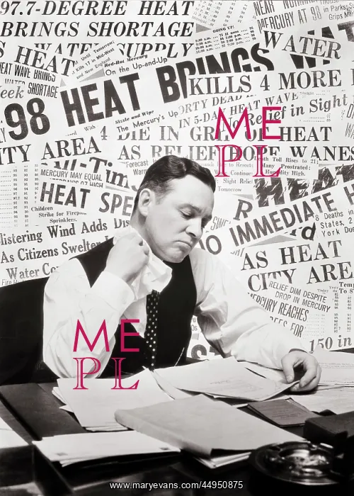  : Sweating Man Sitting at Desk Reading Papers Using