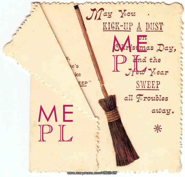  : Sweeping brush with comic verse on a Christmas card