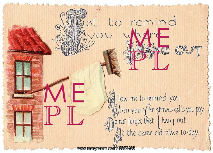 : Sweeping brush with comic verse on a Christmas card : Sweeping brush with comic verse on a Christmas card