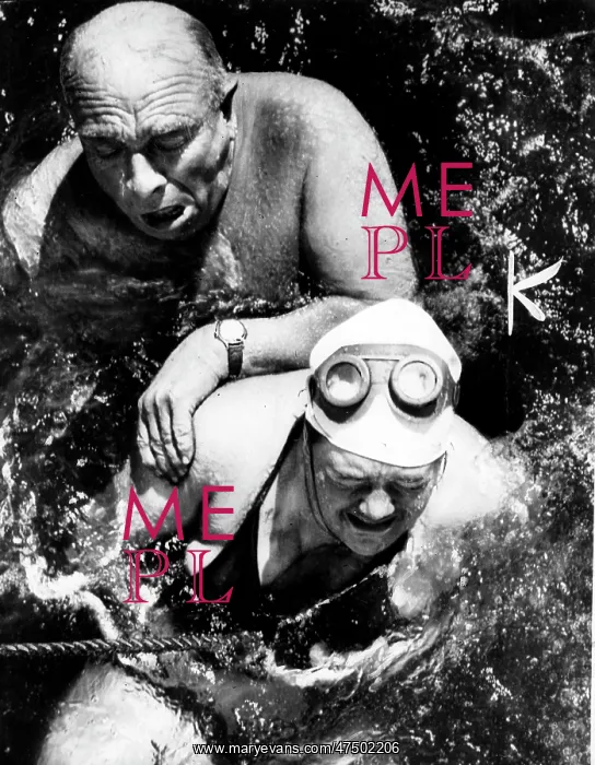 : Swimmer Gerda Olsson and being rescued by her : Swimmer Gerda Olsson and being rescued by her