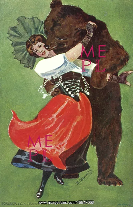 : Swiss Woman dancing with a brown bear : Swiss Woman dancing with a brown bear