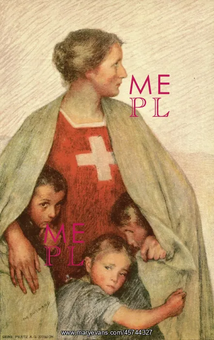 : Switzerland shown as a mother shielding her children : Switzerland shown as a mother shielding her children