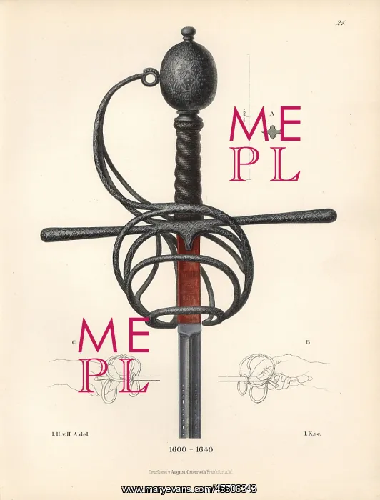 : Sword hilt with knob and hook in iron and silver : Sword hilt with knob and hook in iron and silver
