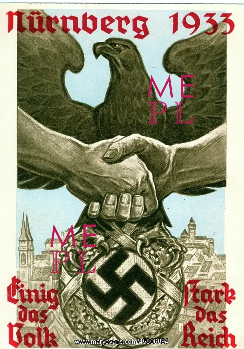 : A symbolic handshake & eagle Party Day Nuremberg 1933 : A symbolic handshake & eagle Party Day Nuremberg 1933