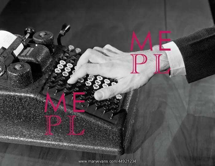 : Symbolic male hand on manual adding machine : Symbolic male hand on manual adding machine