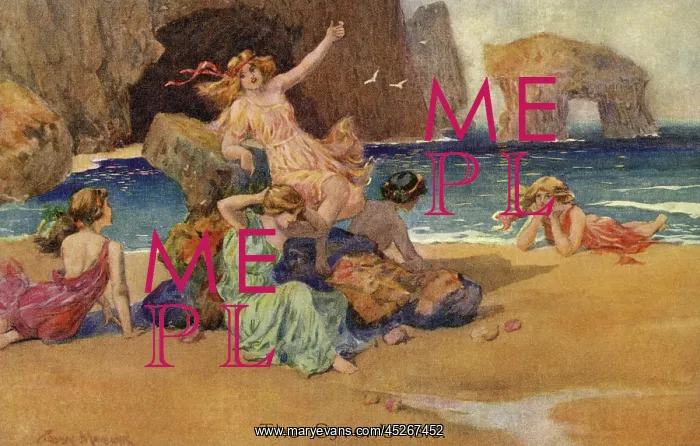 : Syrens cavorting on a beach of The Syrens Isle to attract unwary sailors : Syrens cavorting on a beach of The Syrens Isle to attract unwary sailors