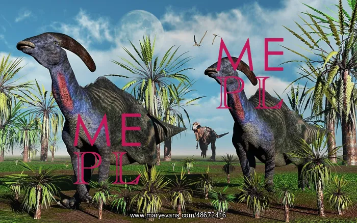 : A T-rex chasing a pair of Parasaurolophus dinosaurs : A T-rex chasing a pair of Parasaurolophus dinosaurs