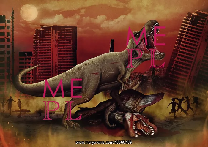 : T-rex defeating a Spinosaurus dinosaur in battle : T-rex defeating a Spinosaurus dinosaur in battle