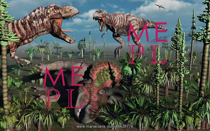 : Two T Rex dinosaurs confront each other over a dead ? : Two T Rex dinosaurs confront each other over a dead ?