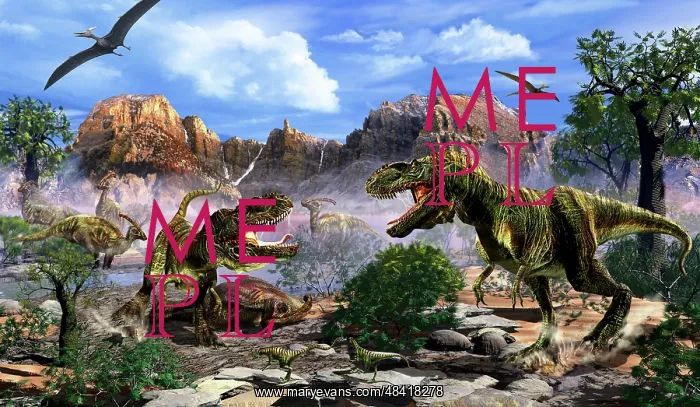 : Two T-Rex dinosaurs fighting over a dead carcass : Two T-Rex dinosaurs fighting over a dead carcass