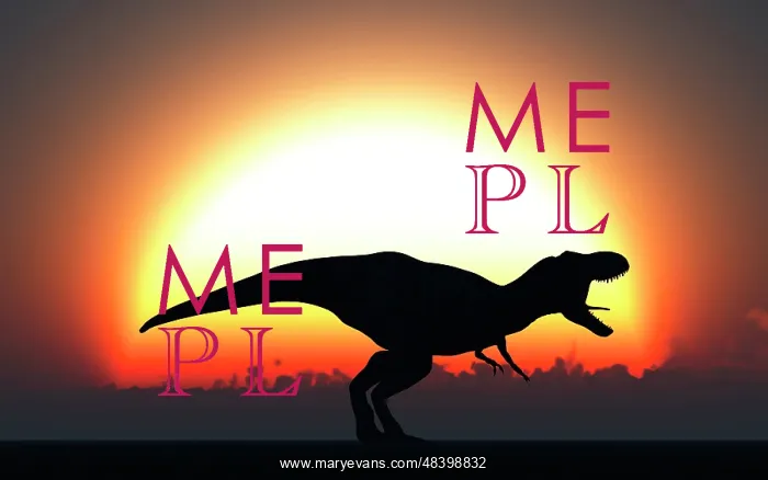 : A T Rex silhouetted against the setting Sun at the end of a : A T Rex silhouetted against the setting Sun at the end of a