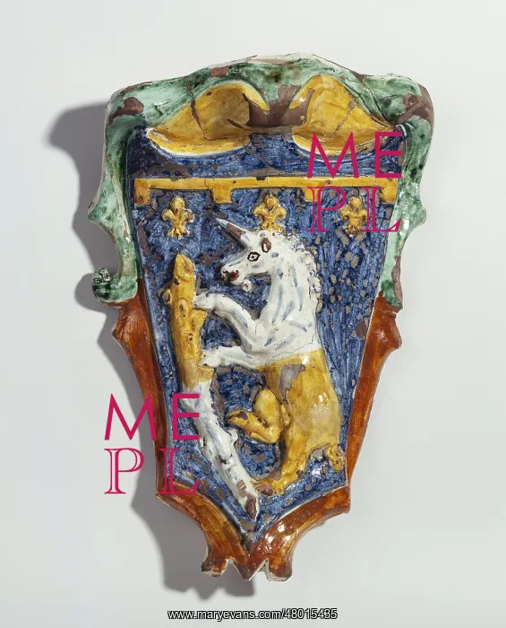 : Tab emblazoned with a unicorn : Tab emblazoned with a unicorn