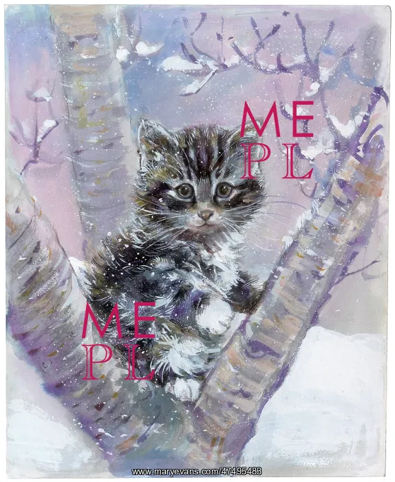  : Tabby Kitten on Snowy Tree