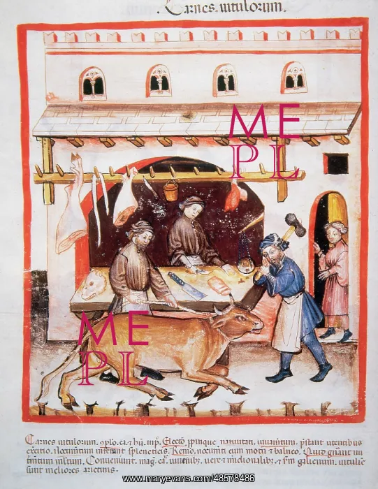 : Tacuinum Sanitatis. Late XIV century. Butchery : Tacuinum Sanitatis. Late XIV century. Butchery