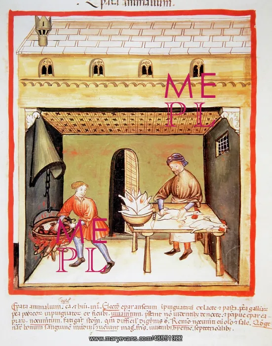 : Tacuinum Sanitatis.14th century. Man removing the liver of c : Tacuinum Sanitatis.14th century. Man removing the liver of c