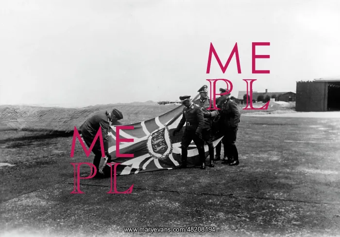 : Taking down the British service flag on Jersey, 1940 : Taking down the British service flag on Jersey, 1940