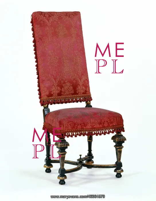 : Chair. One of four tall-back chairs with ebonised and gilded wood frames, possibly made : Chair. One of four tall-back chairs with ebonised and gilded wood frames, possibly made