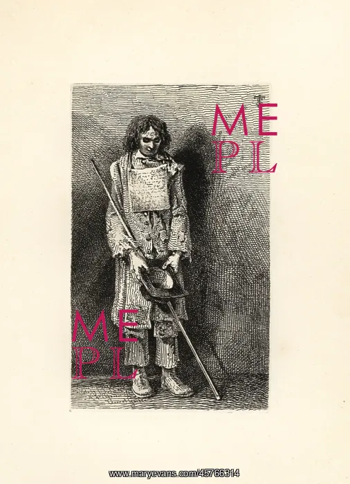 : Tall blind beggar with stick and cap, seller : Tall blind beggar with stick and cap, seller