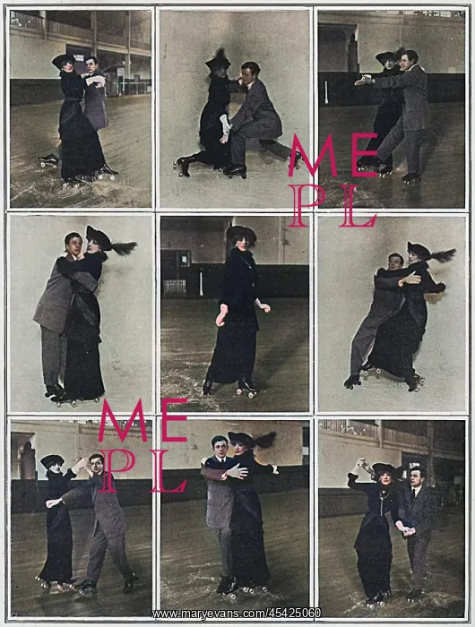 : Tango craze: a tango on roller skates, 1913 : Tango craze: a tango on roller skates, 1913