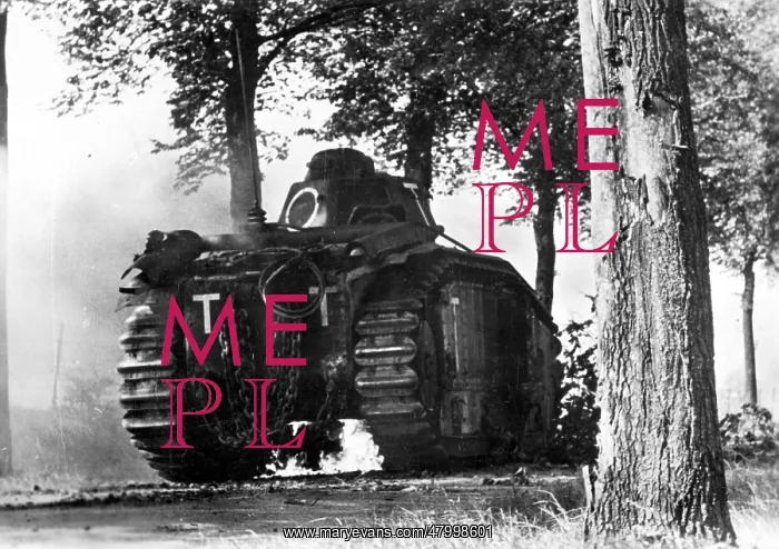 : A tank shot up and immobilized by antitank guns on : A tank shot up and immobilized by antitank guns on