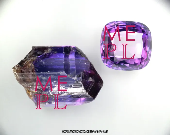 : Tanzanite crystal and cut stone : Tanzanite crystal and cut stone
