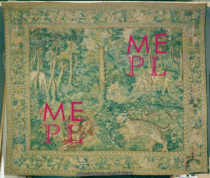 : Tapestry with animals and hunters : Tapestry with animals and hunters