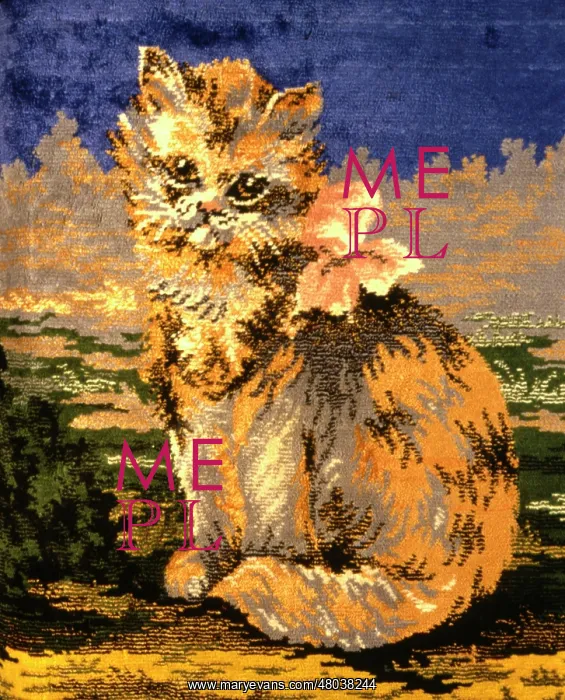  : Tapestry design, cat with pink ribbon