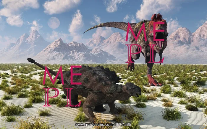 : A Tarbosaurus dinosaur approaching a Pinacosaurus : A Tarbosaurus dinosaur approaching a Pinacosaurus