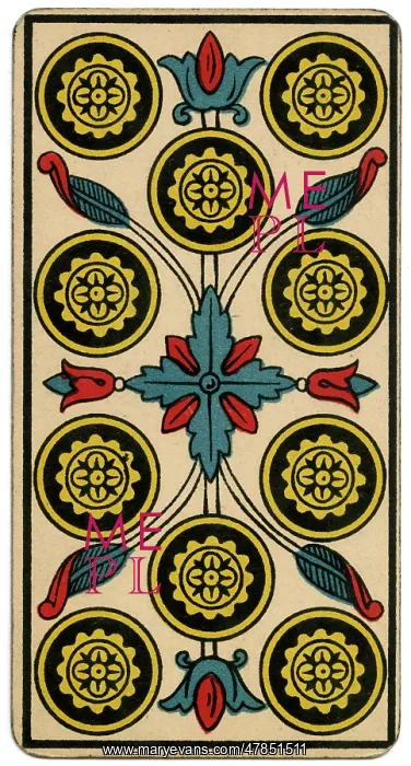 : Tarot Card - Deniers (Coins) X : Tarot Card - Deniers (Coins) X