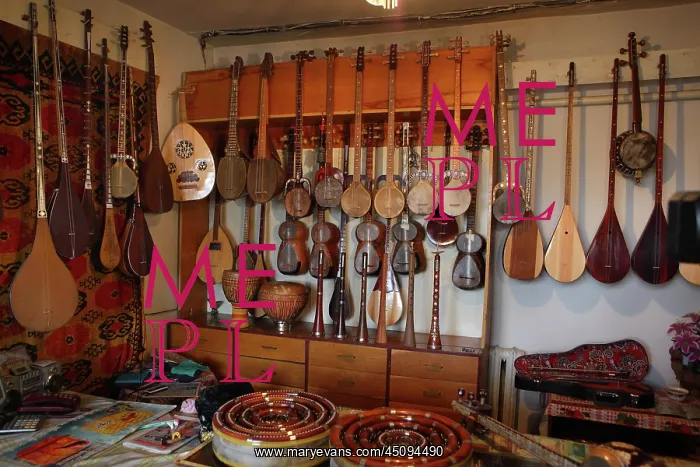 : Tashkent. General view of interior of traditional musical instrument shop : Tashkent. General view of interior of traditional musical instrument shop