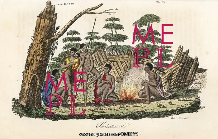 : Tasmanian aborigines resting by a fire : Tasmanian aborigines resting by a fire