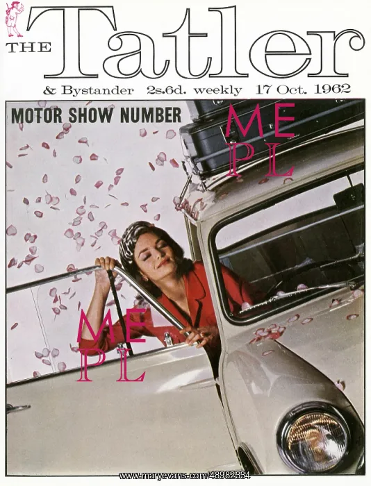 : Tatler Front Cover - bride getting into mini cooper : Tatler Front Cover - bride getting into mini cooper