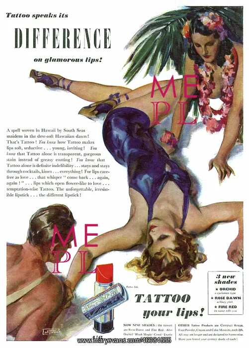 : Tattoo lipstick advertisement, 1939 : Tattoo lipstick advertisement, 1939