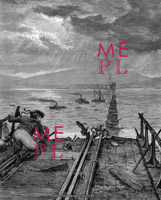 : Tay Bridge disaster, view of the broken bridge and the river : Tay Bridge disaster, view of the broken bridge and the river