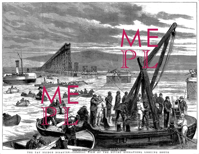: Tay Bridge disaster, view of the diving operations : Tay Bridge disaster, view of the diving operations